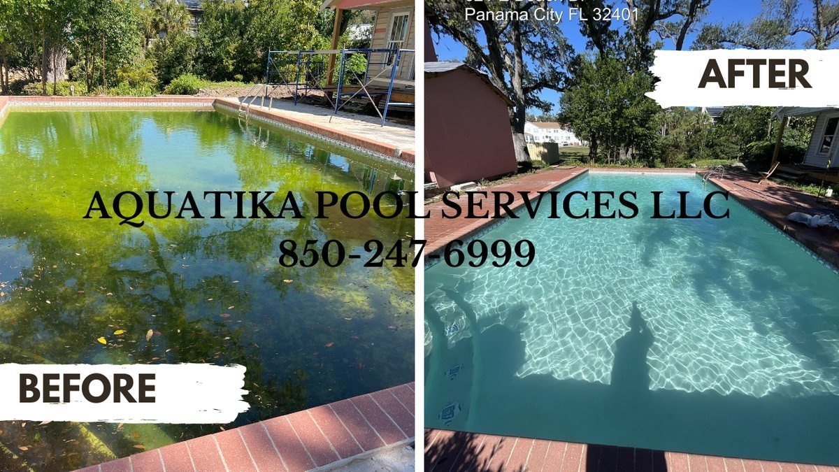 Neglected inground pool restored to clear water in Panama City, Florida 32401