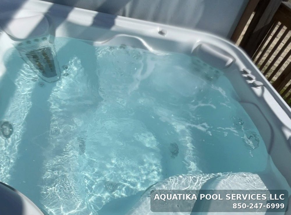 Hot tub spa with jets running, cleaned and chemically balanced by Aquatika Pool Services