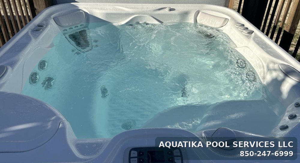 Six-seat hot tub spa serviced by Aquatika Pool Services in Fountain, Florida